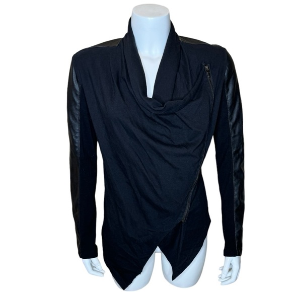 BlankNYC Private Practice Faux Leather Jacket S Draped Asym Zip Black - Picture 1 of 11
